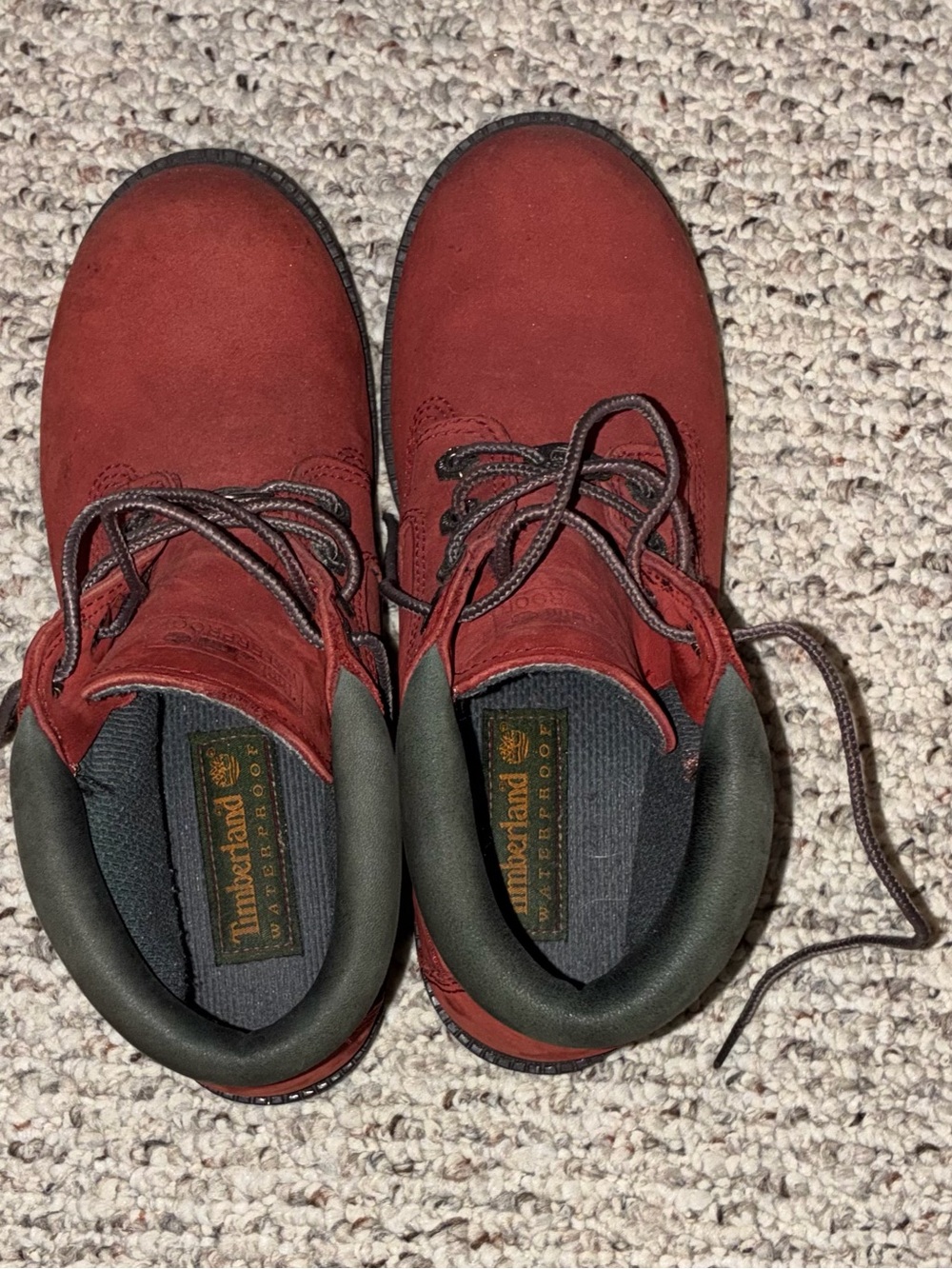 Timberland Burgundy Nubuck Lace-Up Boots with Black Collar
